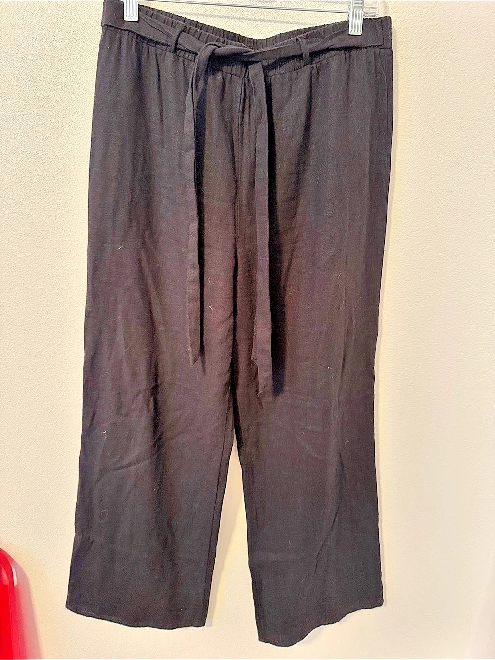 Ambiance Apparel Wide Leg Linen Rayon Pants in Black Size Large